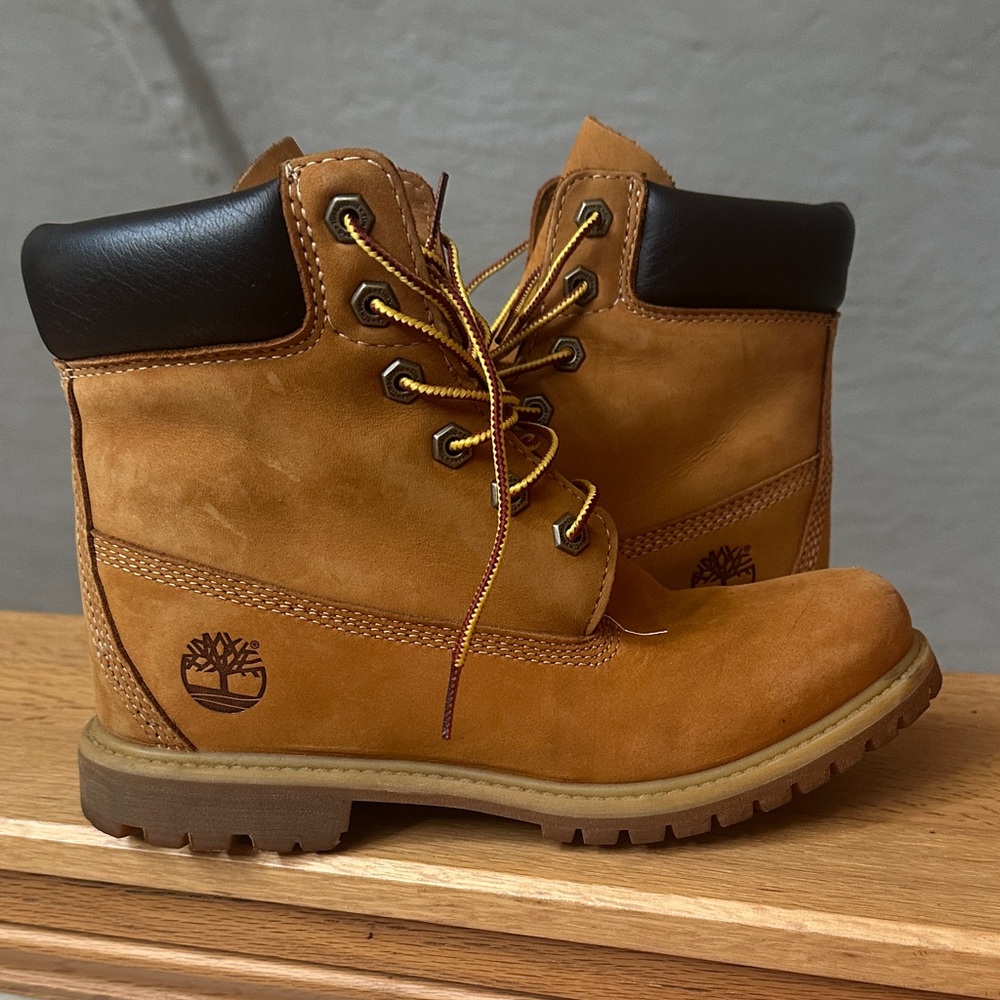 Timberland Tan and Black Lace Up Boots
